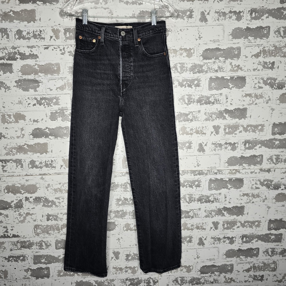 Levis Jeans Womens 25 Charcoal Black Ribcage Straight Ankle Button Fly Stretch
